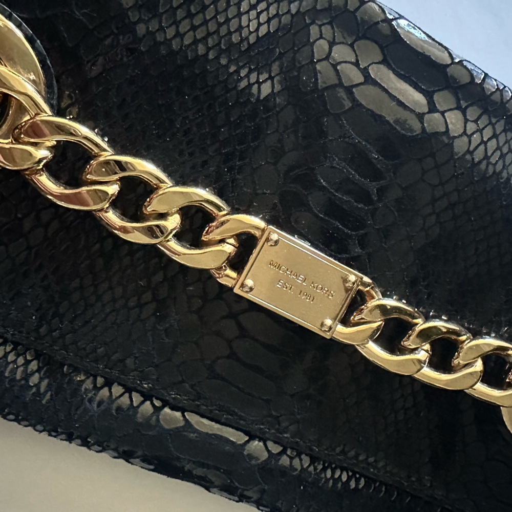 Michael Kors Black Glazed Python Embossed Leather… - image 2